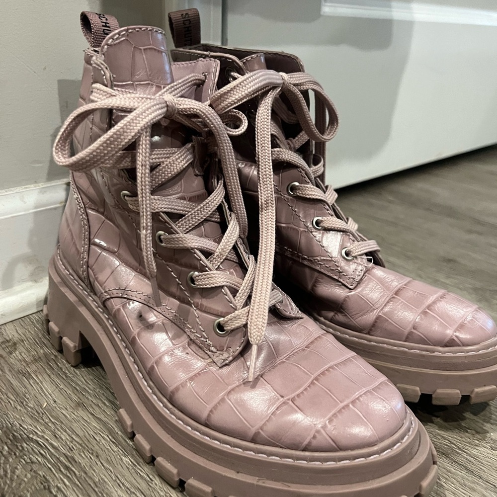 Stylish Lilac Schutz Lace-Up Boots